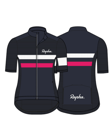 Rapha Womens Brebet Lightweight Jersey Dark Navy/High-Vis Pink/White